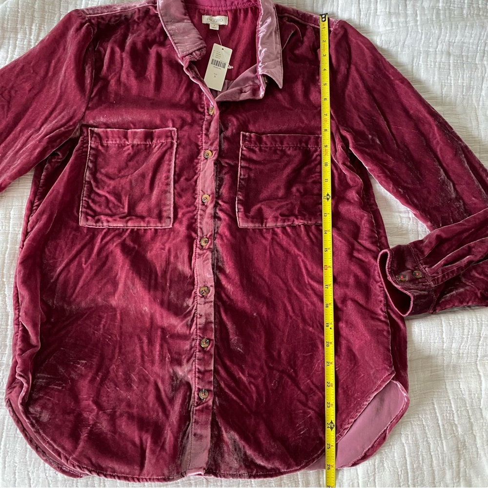 NEW ANTHROPOLOGIE Pilcro Relaxed Velvet Buttondown Shirt MAUVE Pink size S - Picture 9 of 12
